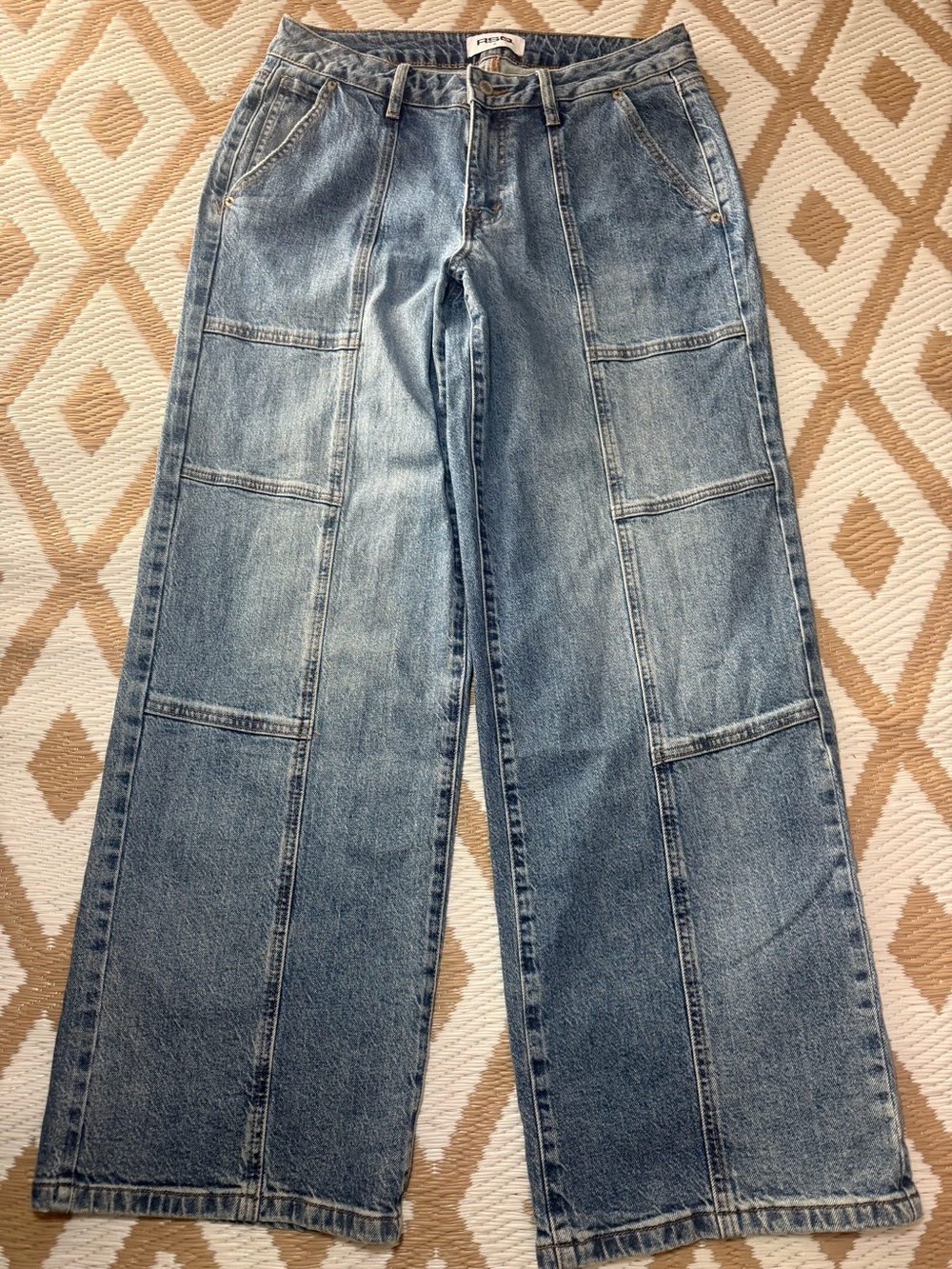 RSQ Women's Light Blue Straight-Leg Patchwork Jeans